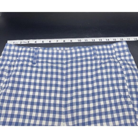 J. Jill Linen Stretch Blue White Checked Pull On Cropped Pants Stretch Med Tall - Picture 8 of 11